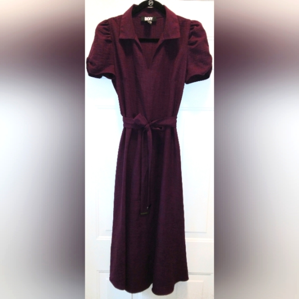 DKNY Plum Color Waist Tie Size 10 Dress